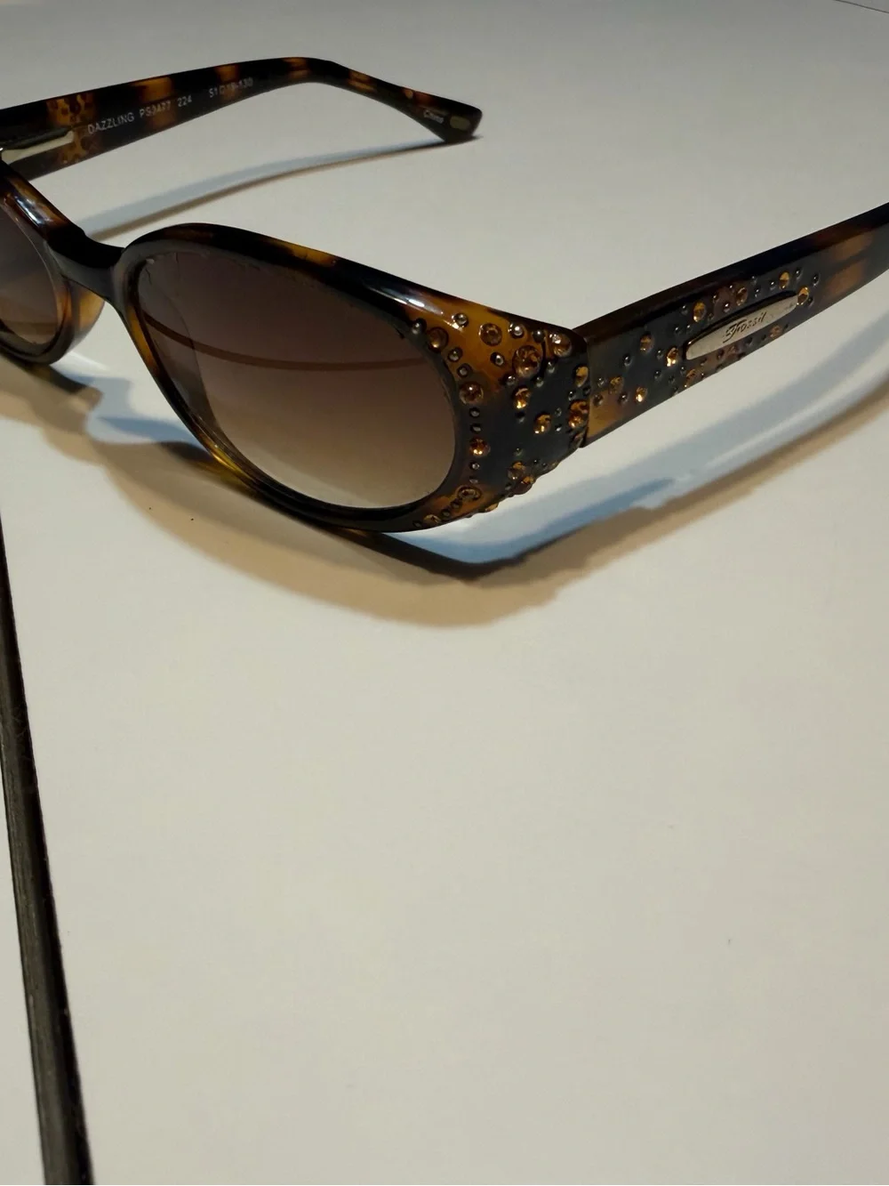 Y2K Fossil Dazzler sunglasses tortoiseshell brown rhinestone